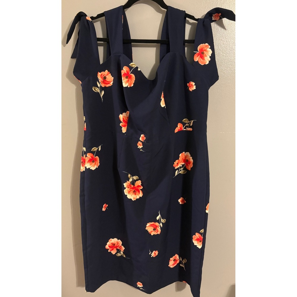 Ashley Graham Beyond Navy Floral Cold Shoulder Tie Strap Sheath Dress Plus 16W